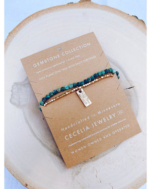 Gemstone/Gold Beads Double Wrap Bracelet - African Turquoise