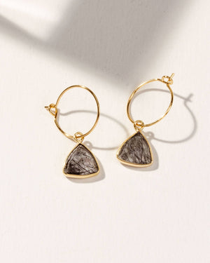 Bermuda Triangle Mini Hoop Earrings- Tourmalinated Quartz