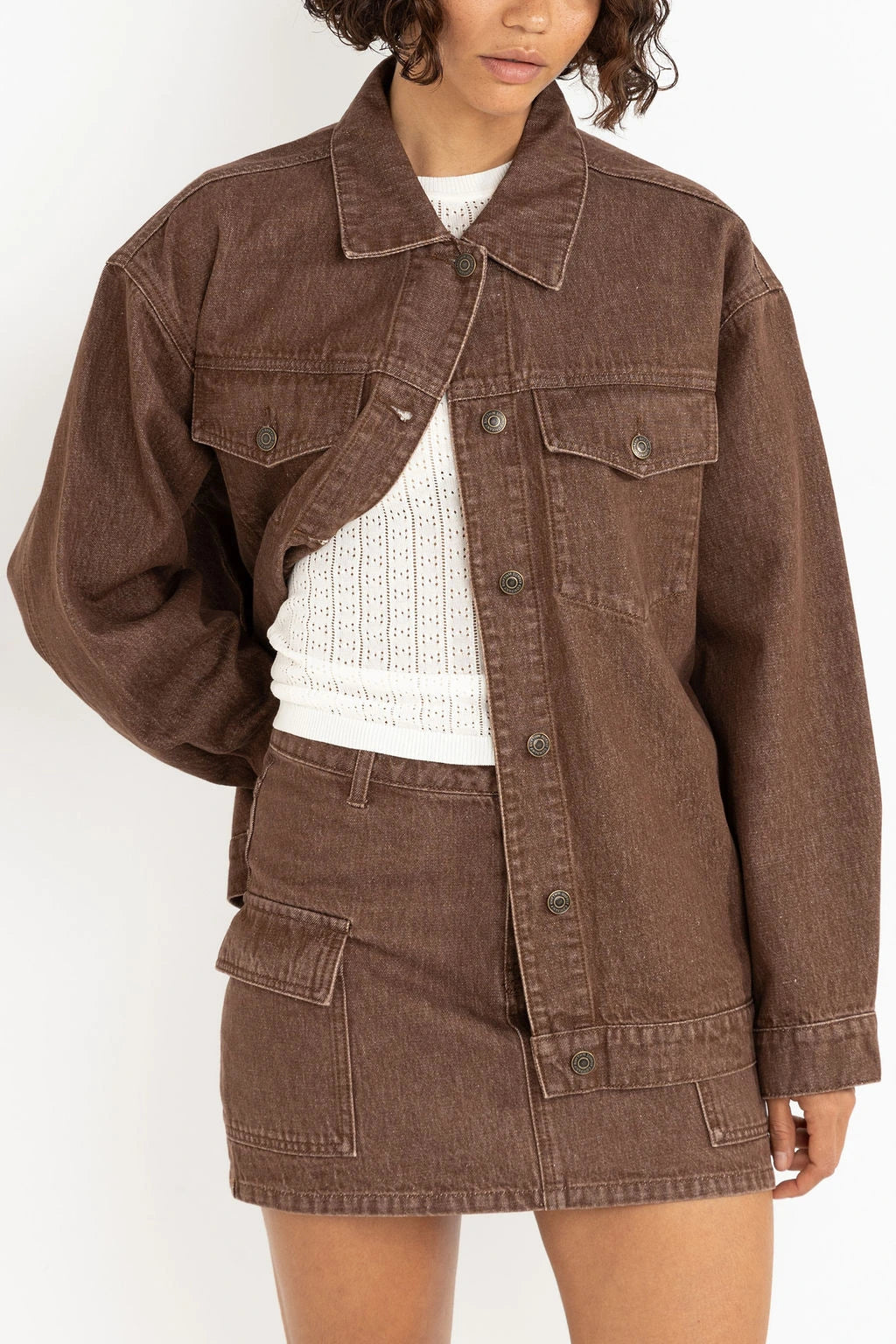 Oversized Denim Jacket - Dark Brown