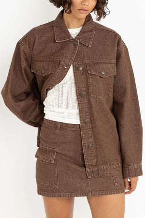 Oversized Denim Jacket - Dark Brown
