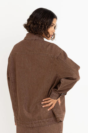 Oversized Denim Jacket - Dark Brown