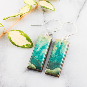 Green Geode Rectangle Earrings