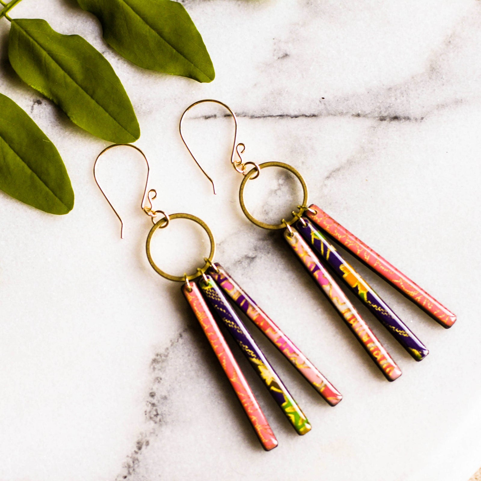 Collage Fringe Earrings - Pink & Purple