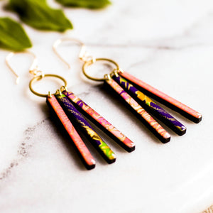 Collage Fringe Earrings - Pink & Purple
