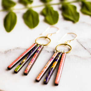 Collage Fringe Earrings - Pink & Purple