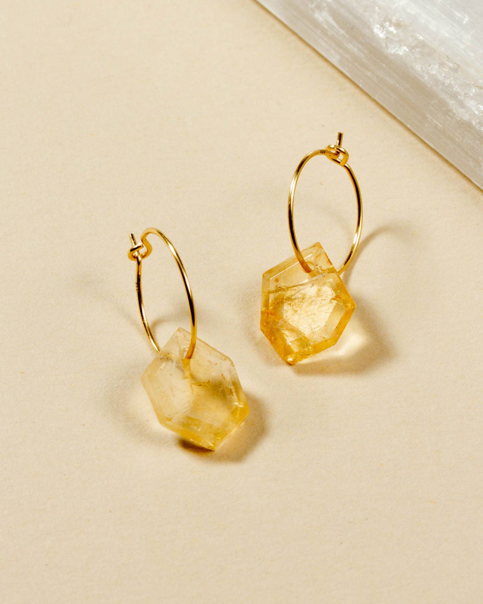14Kt Sterling Silver Geometry Mini Hoop Earrings- Citrine