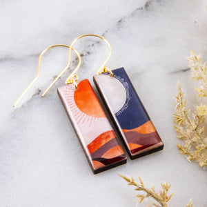 Sun + Moon Boho Rectangle Earrings