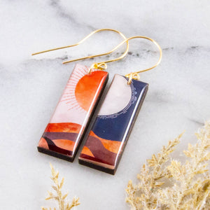 Sun + Moon Boho Rectangle Earrings