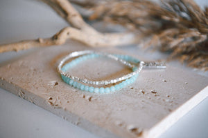 Gemstone Double Wrap Silver Beaded Bracelet