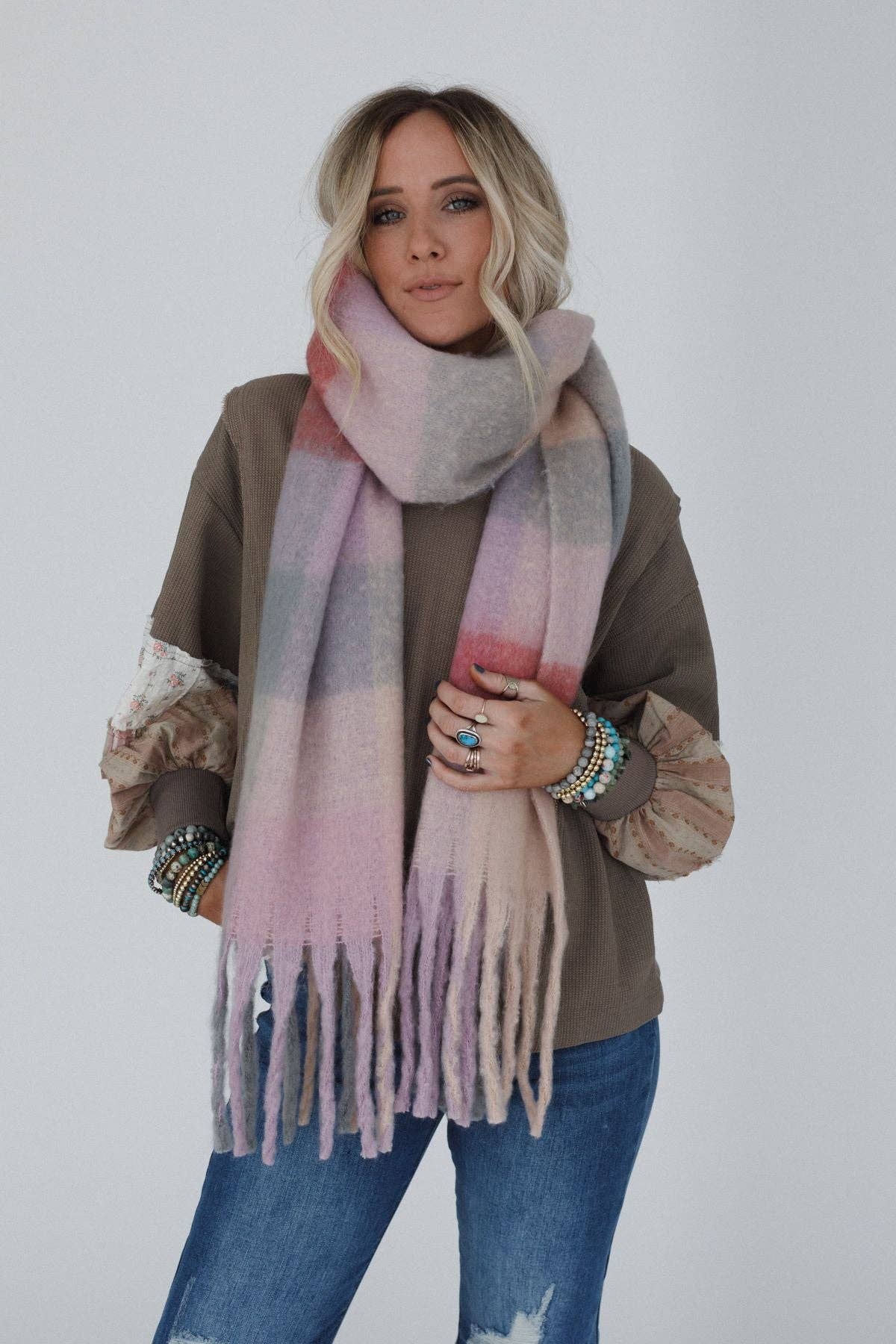 Everest Cozy Plaid Scarf - Pink