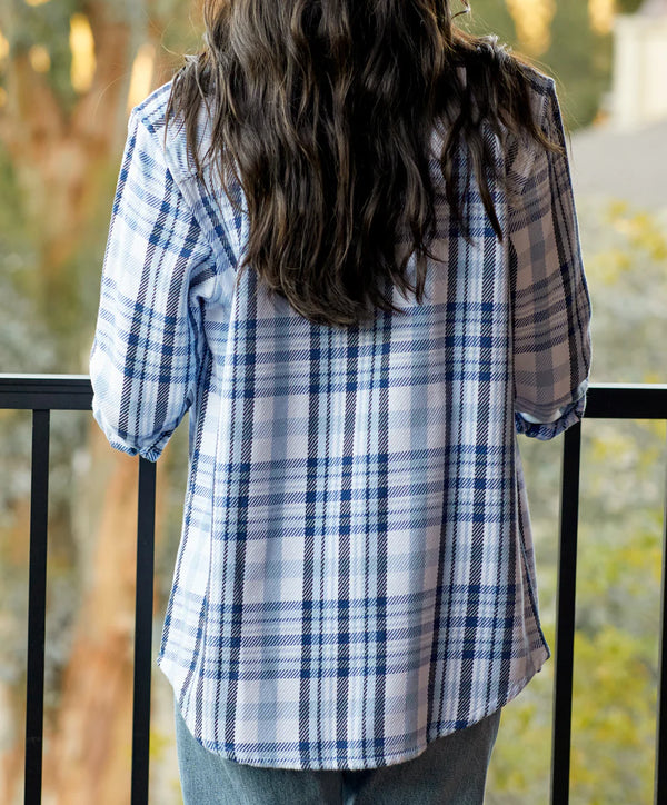 Women s Blanket Shirt Bright Blue Ventana Plaid Free Air Life Co