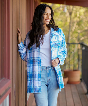 Cloud Weave Shirt Jacket - Bright Blue Montauk Plaid