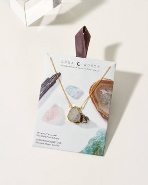 Earth, Wind and Fire Genuine Stone Necklace Gold- Moonstone