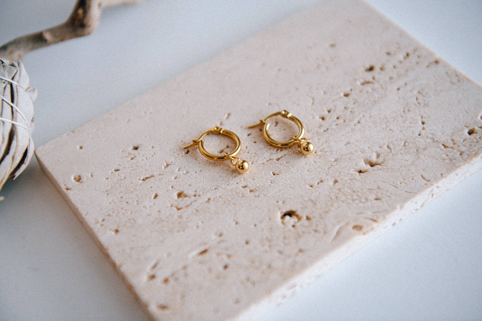 Seaside Glow Gold Ball Hoop Earrings