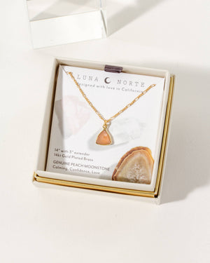 Bermuda Triangle Dainty Collar Necklace- Peach Moonstone