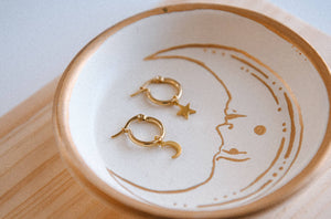 Cosmic Moon & Star Pendant Hoop Earrings