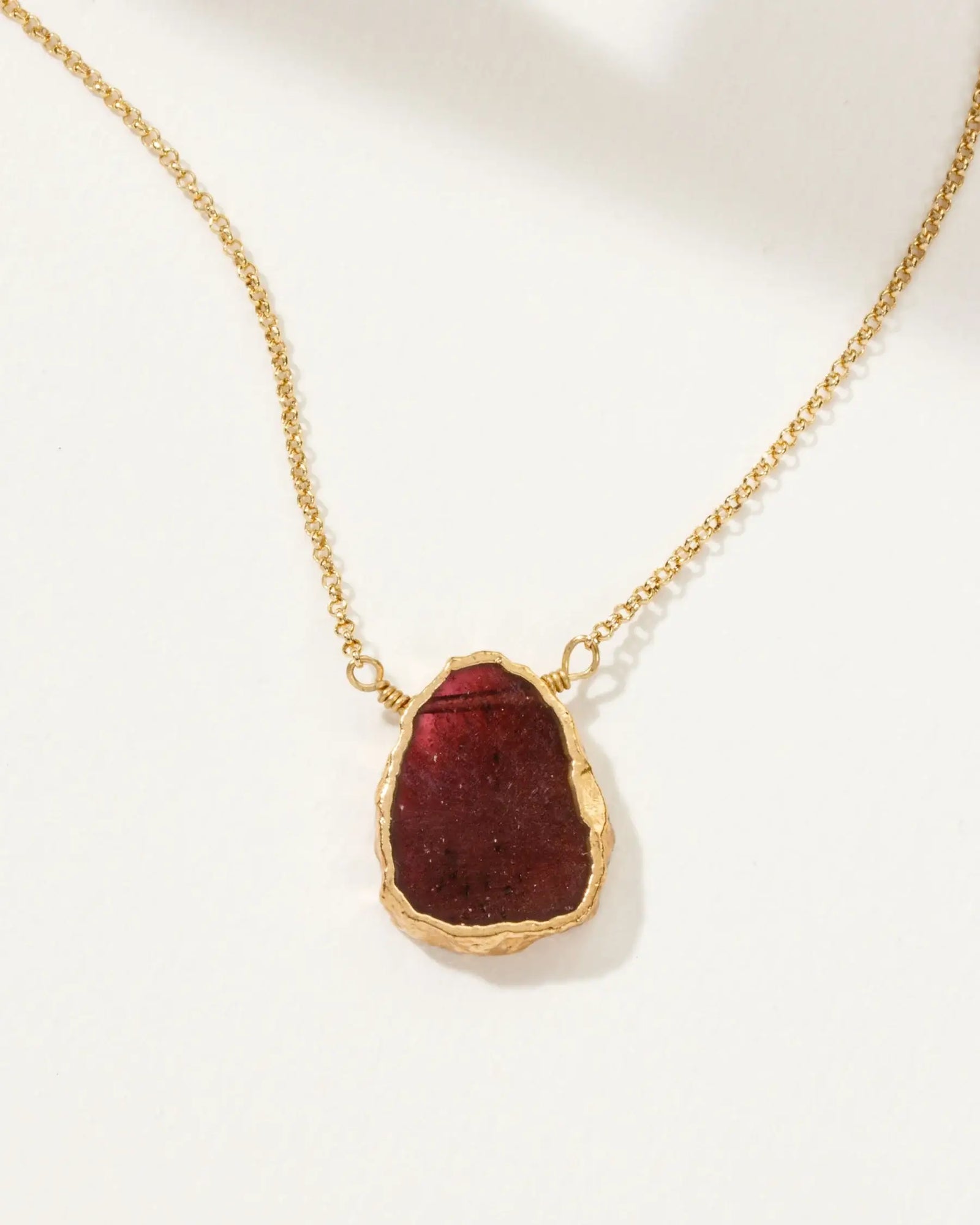 Earth, Wind and Fire Genuine Stone Necklace Gold - Garnet