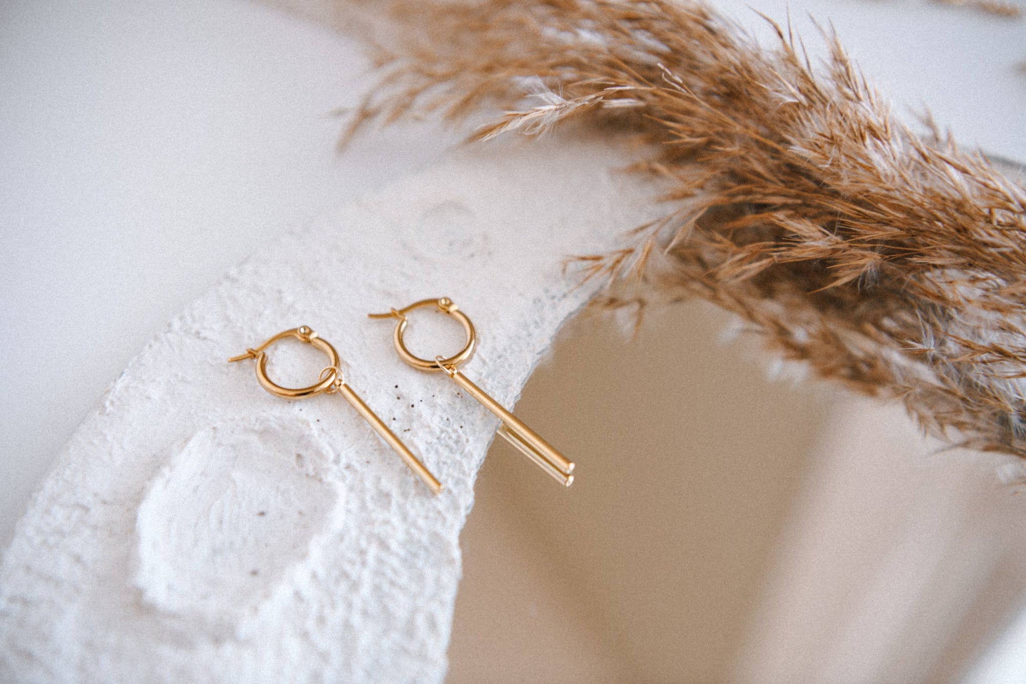 Lunar Line Bar Pendant Hoop Earrings