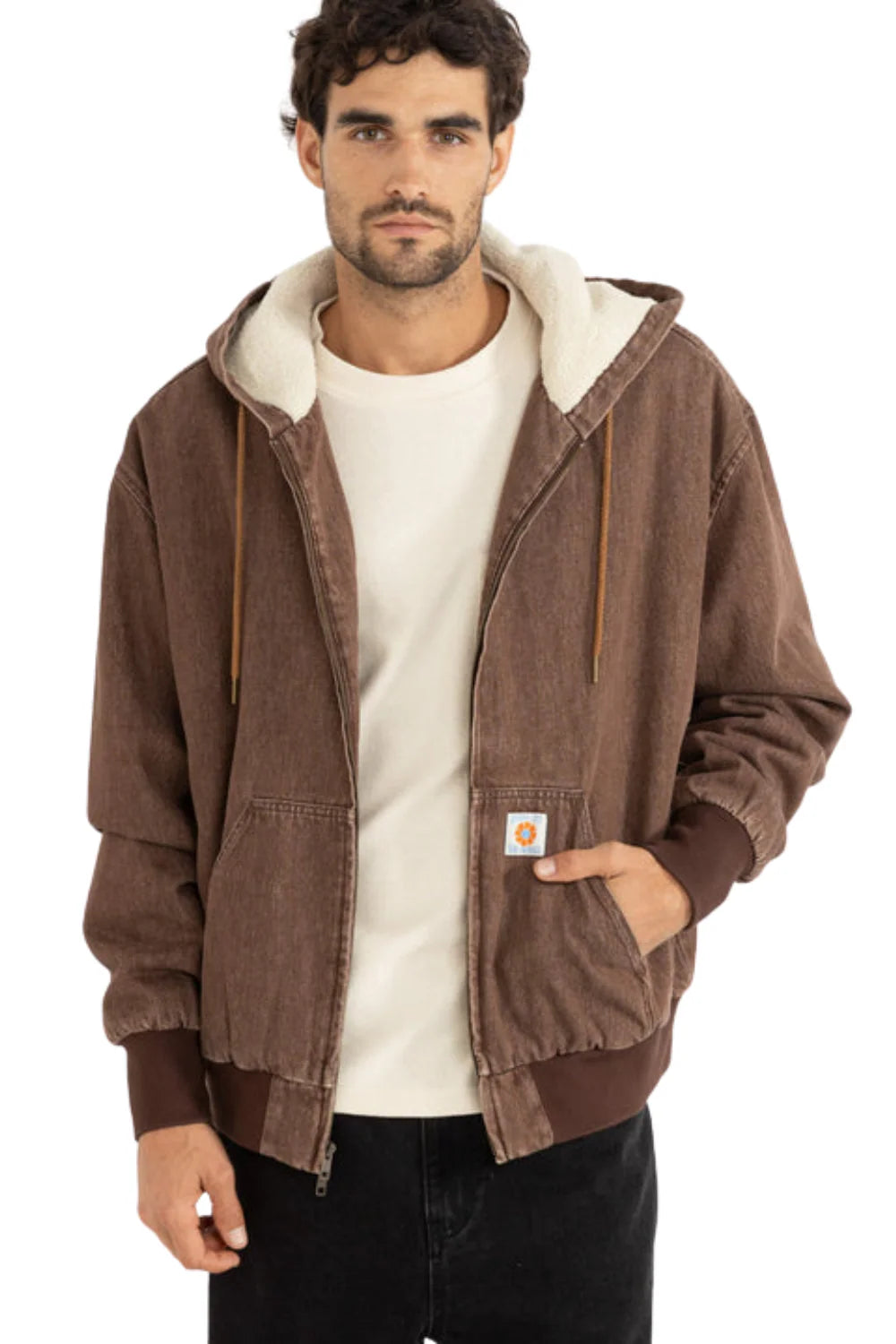 Insulated Denim Work Jacket - Washed Brown