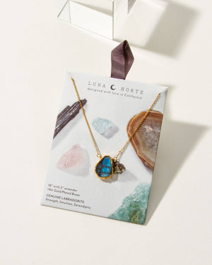 Earth, Wind and Fire Genuine Stone Necklace Gold-Labradorite