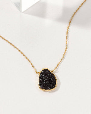 Earth, Wind and Fire Genuine Stone Necklace Gold- Druzy Qtz