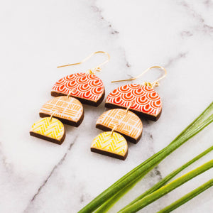 Triple Half Circle Stack Earrings- Red + Orange + Yellow