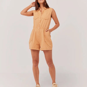 Denim Chambray Sleeveless Romper -Daffodil Chambray