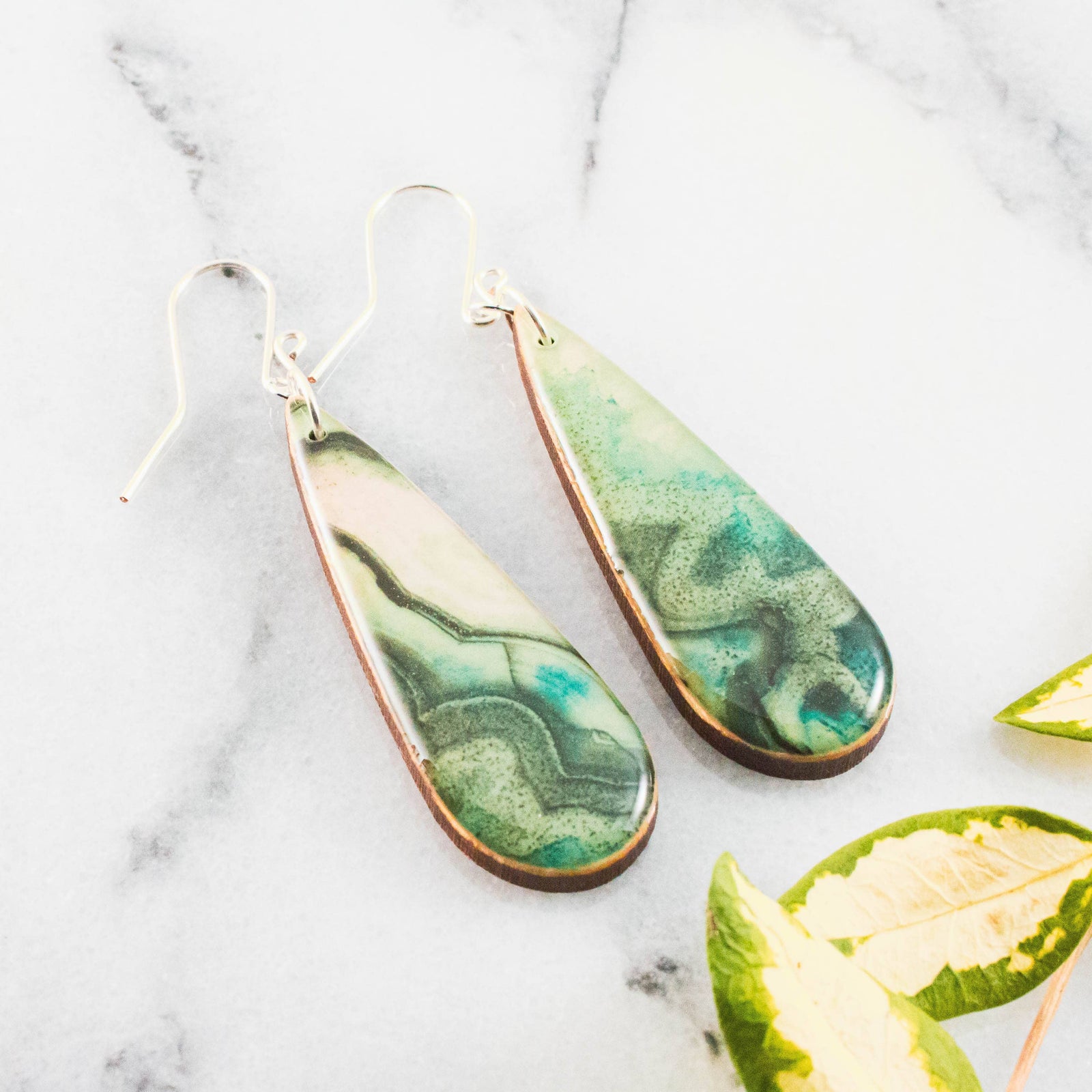 Teardrop Green Geode Earrings