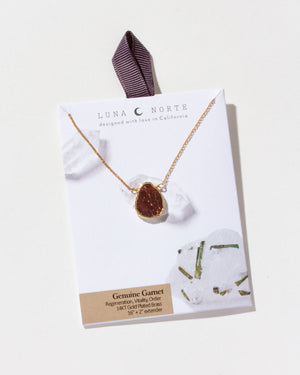 Earth, Wind and Fire Genuine Stone Necklace Gold - Garnet