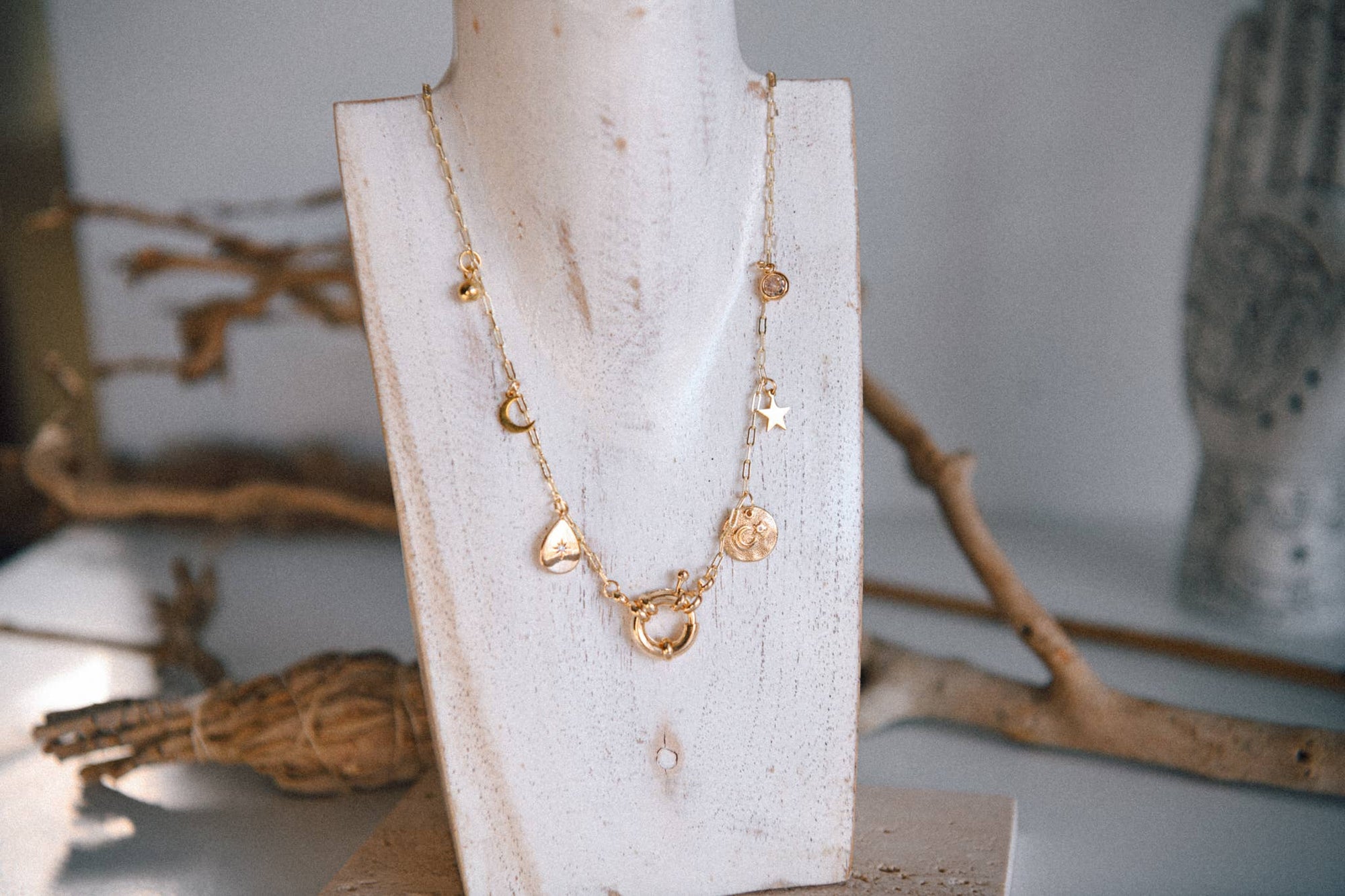 Lunar Solstice Gold Charm Necklace