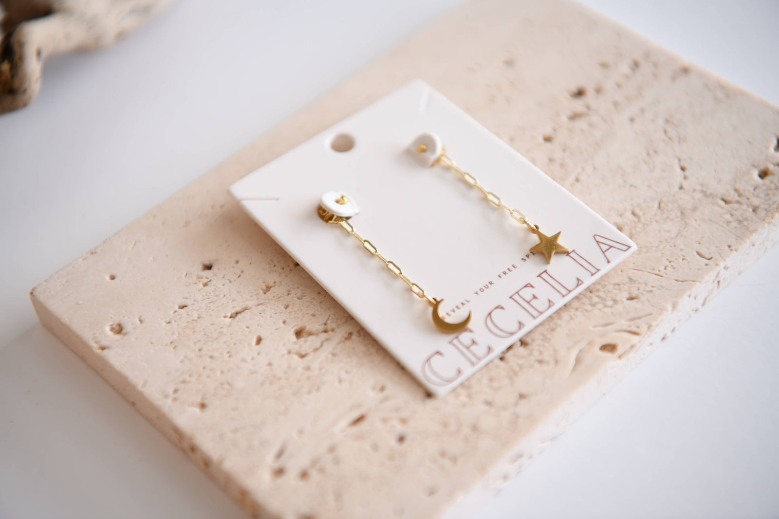 Cosmic Glow Moon & Star Pendant Front and Back Drop Earring