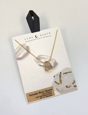 Earth, Wind and Fire Genuine Stone Necklace Gold - Rose Quartz