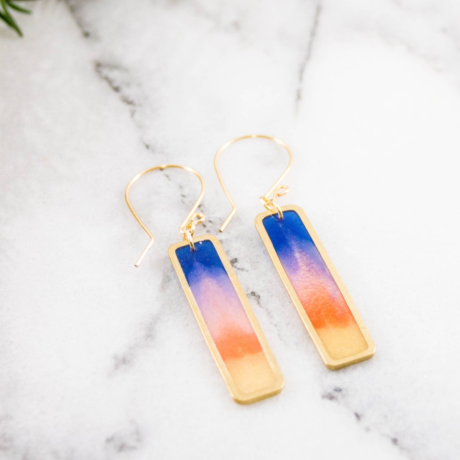 Petite Brass Rectangle Sunset Earrings