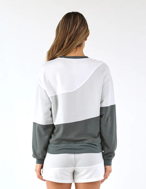 Asymetric Long Sleeve Crew: Carbon/Ash Grey/White