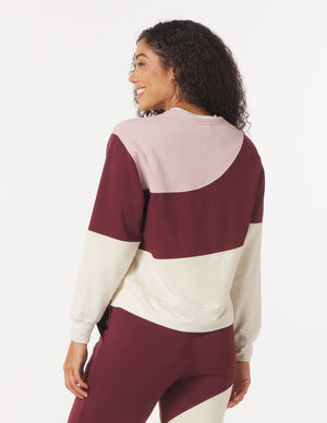 Asymmetric Long Sleeve Crew: Adobe Rose/Chestnut/Oatmilk
