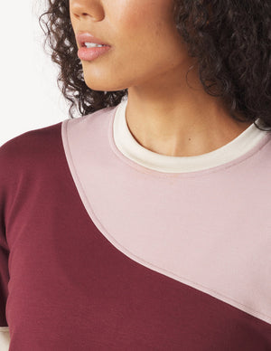 Asymmetric Long Sleeve Crew: Adobe Rose/Chestnut/Oatmilk