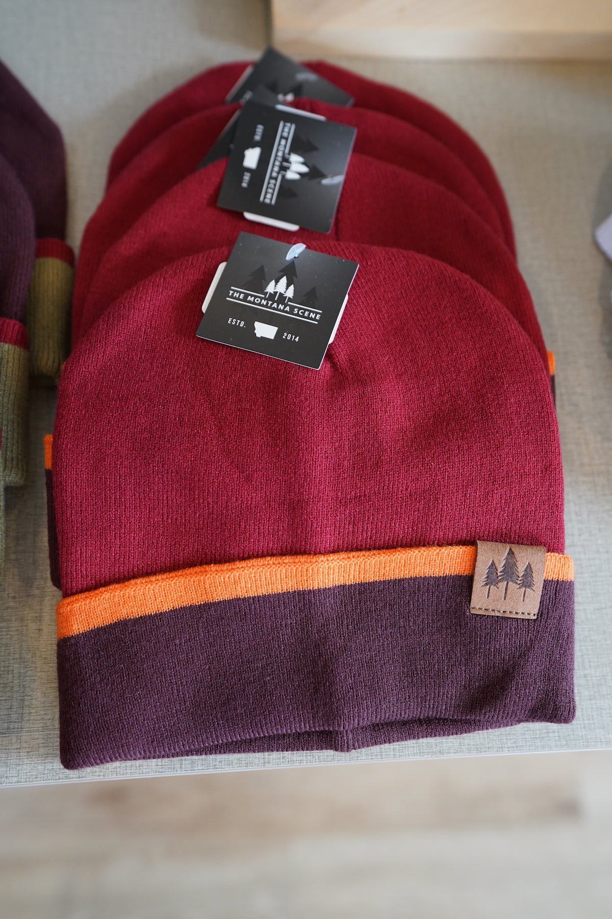 Color Block Cuffed Beanie - Maroon/Brown
