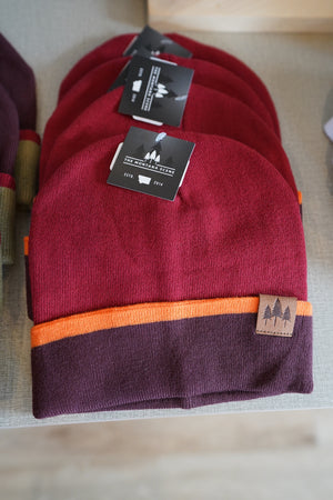 Color Block Cuffed Beanie - Maroon/Brown