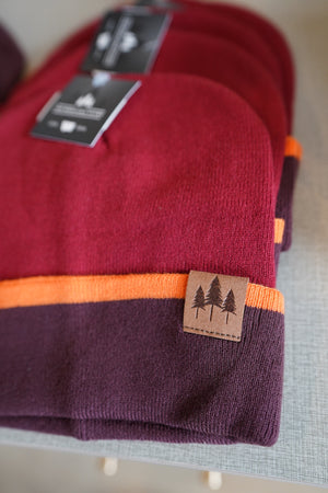 Color Block Cuffed Beanie - Maroon/Brown