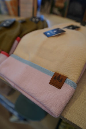 Color Block Cuffed Beanie - Cream/Pink