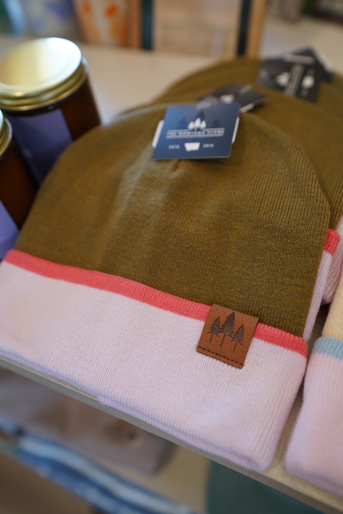 Color Block Cuffed Beanie - Olive/Pink
