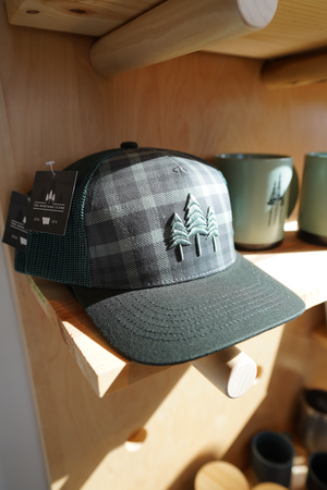 Three Tree Embroidered Trucker- Plaid/Green