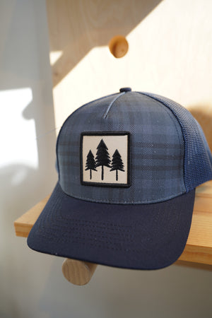 Three Tree Patch Trucker- Plaid/Blue