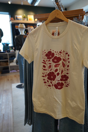 Crimson Boho Floral Tee - Natural