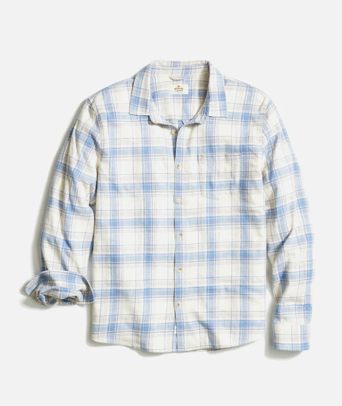 Stretch Selvage Long Sleeve Shirt - Indigo/Cream Plaid