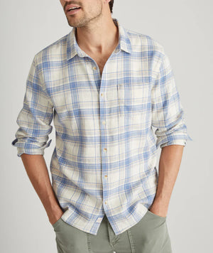 Stretch Selvage Long Sleeve Shirt - Indigo/Cream Plaid