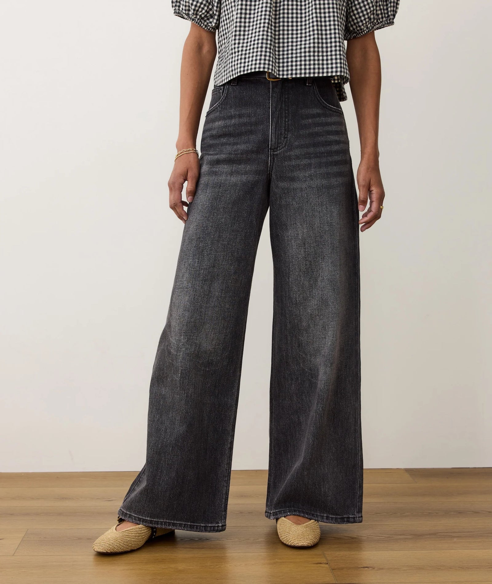 Charlie Denim Wide Leg Pant - Washed Black