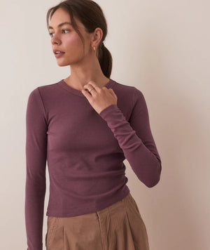 Lexi Rib Sun-In Longsleeve Crew Tee - Windsor Wine