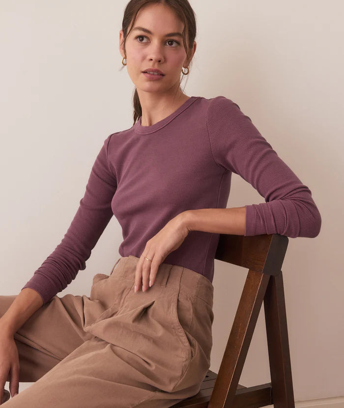 Lexi Rib Sun-In Longsleeve Crew Tee - Windsor Wine