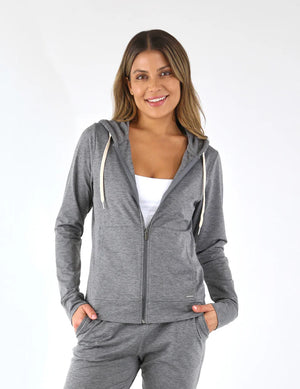 On the Go Lightweight Zip Up Hoodie: Ash Grey Marble